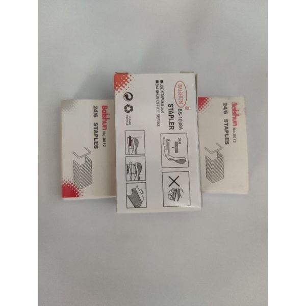 Bộ 1 bấm kim mini baisun và 2 hộp kim 24/6 số 12