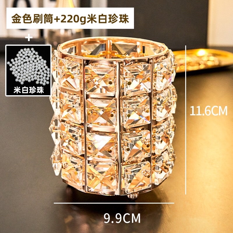 Cốc Đựng Cọ Trang Điểm Pha Lê Diamond Cao Cấp Khung Viền Bằng Hộp Kim Chắc Chắn Đính Các Hạt Đá thủy Tinh Trong Suốt