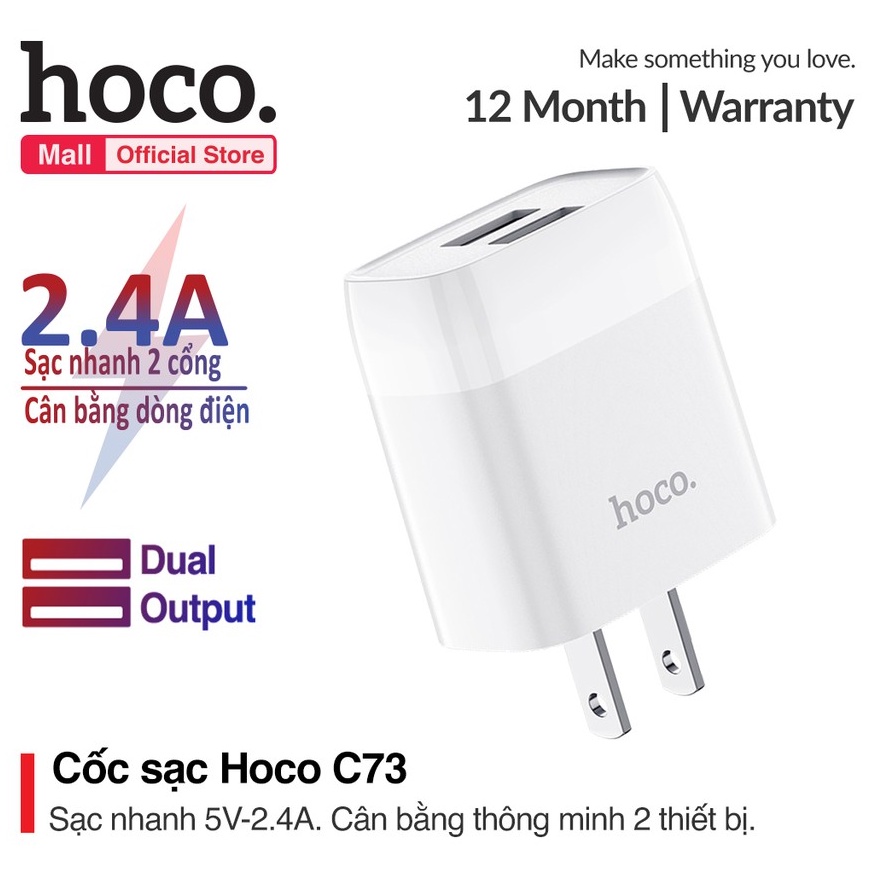Củ Sạc Nhanh Hoco C73 cổng USB kép 5V/2.4A