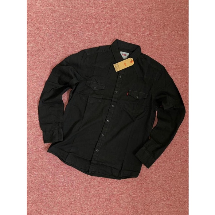LEVIS Áo Sơ Mi Denim Trơn Tay Dài/Quần Jean Siêu Dài Màu Đen