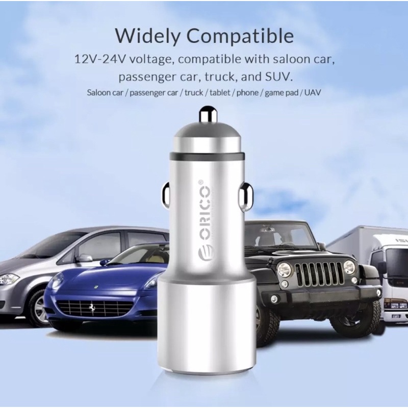 Sạc Oto-Tẩu Sạc Orico 12W-2 Cổng Usb Vỏ Hợp Kim Chính Hãng
