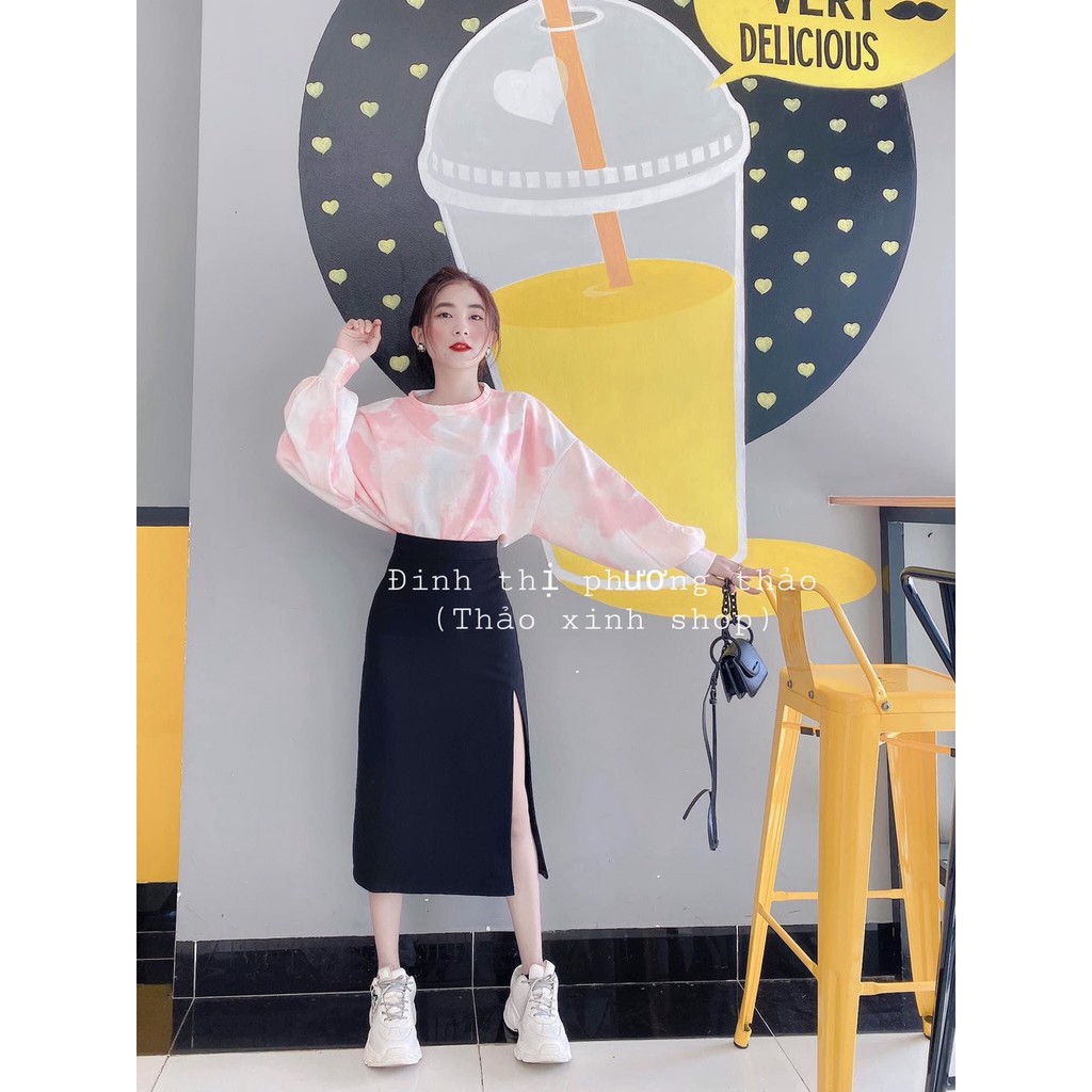 CHÂN VÁY ĐEN XẺ TÀ CÁ TÍNH CHÂN VÁY CHẤT TUYẾT MƯA THỜI TRANG BANAMO FASHION CHÂN VÁY MIDI XẺ TÀ 538
