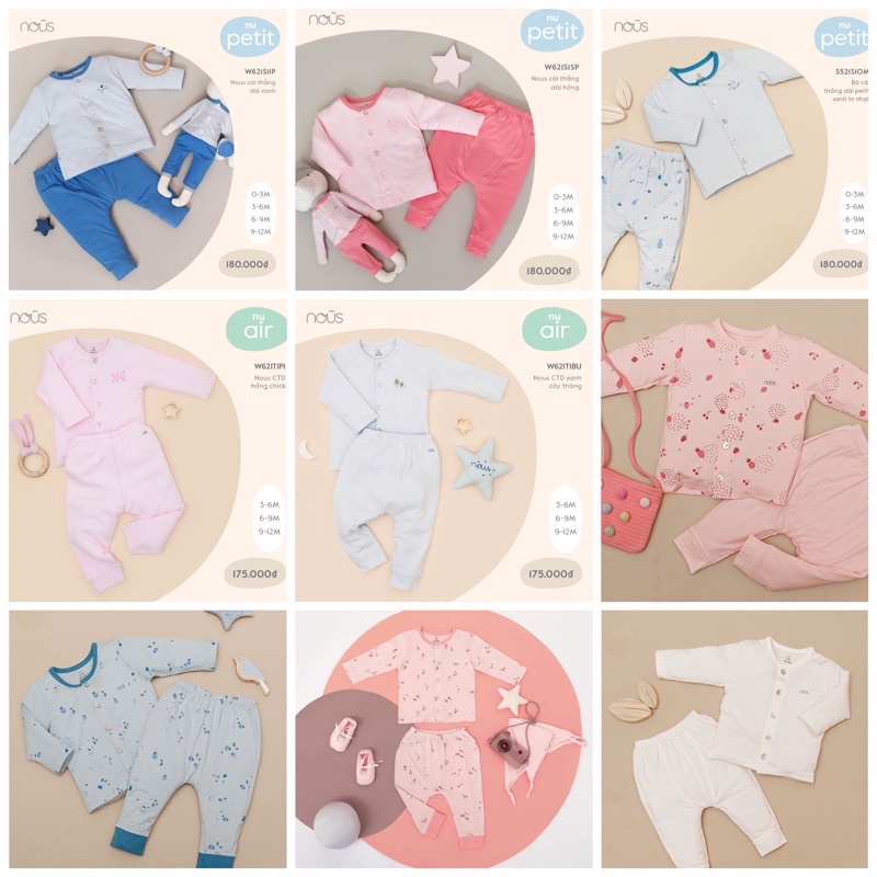 Bộ Nous dài mỏng cài thẳng 0-12M