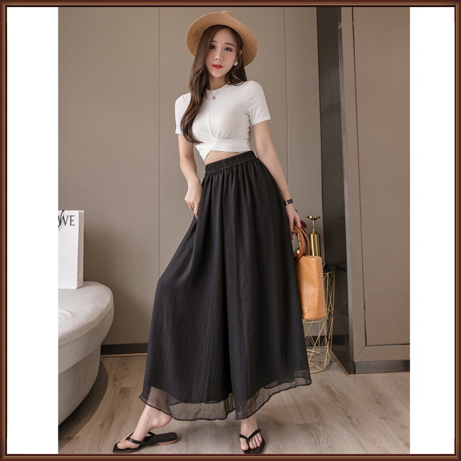 Quần Voan Ống Rộng Lưng Cao Hai Lớp Thời Trang Cho Nữ