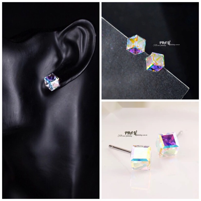 Bông Sát Tai Pha Lê Vuông Khối Được Thiết Kế Từ Pha Lê Swarovski