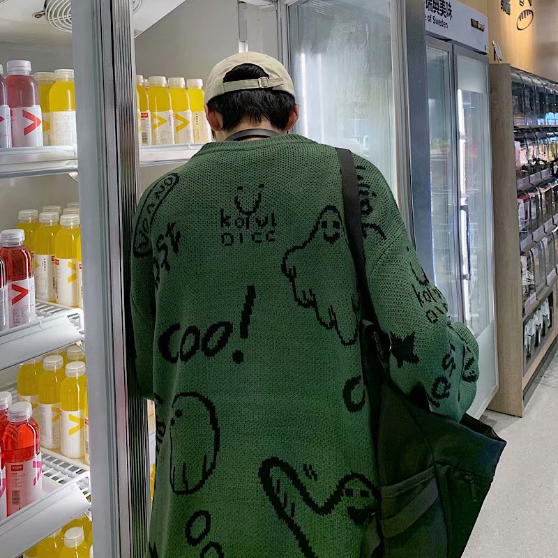 Áo sweater Dệt Kim Chui Đầu Dáng Rộng In Hoạt Hình Kiểu hip-hop Thời Trang Thu Đông Cho Các Cặp Đôi