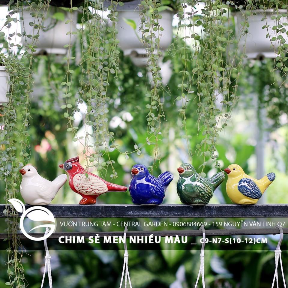 Tượng Gốm Chim Sẻ Tráng Men Xinh Xắn - Trang Trí Sân Vườn