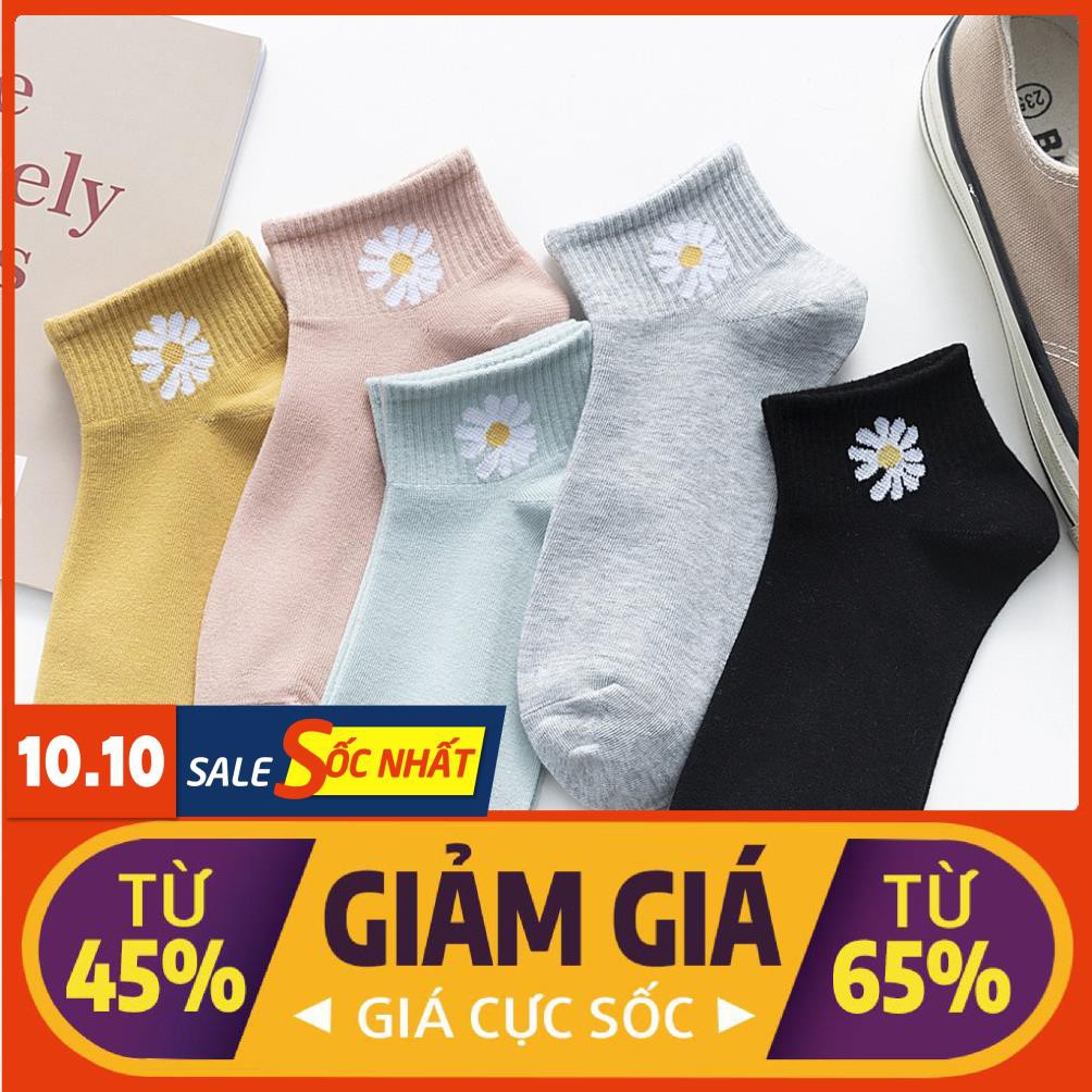 Mua 3 tặng 1-  Combo 10 đôi tất cổ ngắn hoa cúc tặng kèm túi đựng- 10 vớ hoa cúc cổ ngắn cute