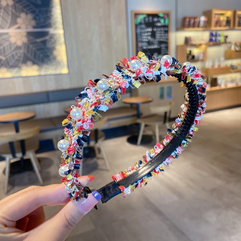 Băng Đô Cài Tóc Bản Rộng Bằng Vải Đính Ngọc Trai Ngọt Ngào Mới