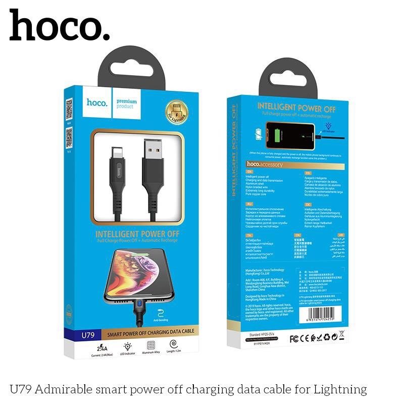 [Hoco Việt Nam] Cáp sạc nhanh thông minh HOCO U79 tự ngắt khi sạc đầy, dây bện dù siêu bền, chân Lightning iPhone, iPad