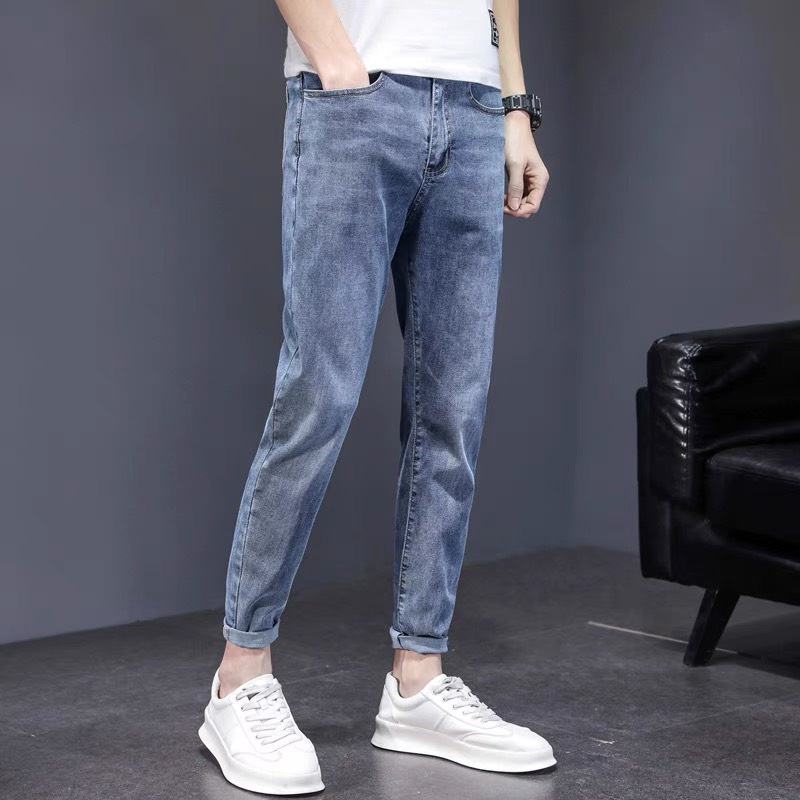 Quần jean nam xanh trơn đơn giãn sang trọng dễ phối đồ mã 7777