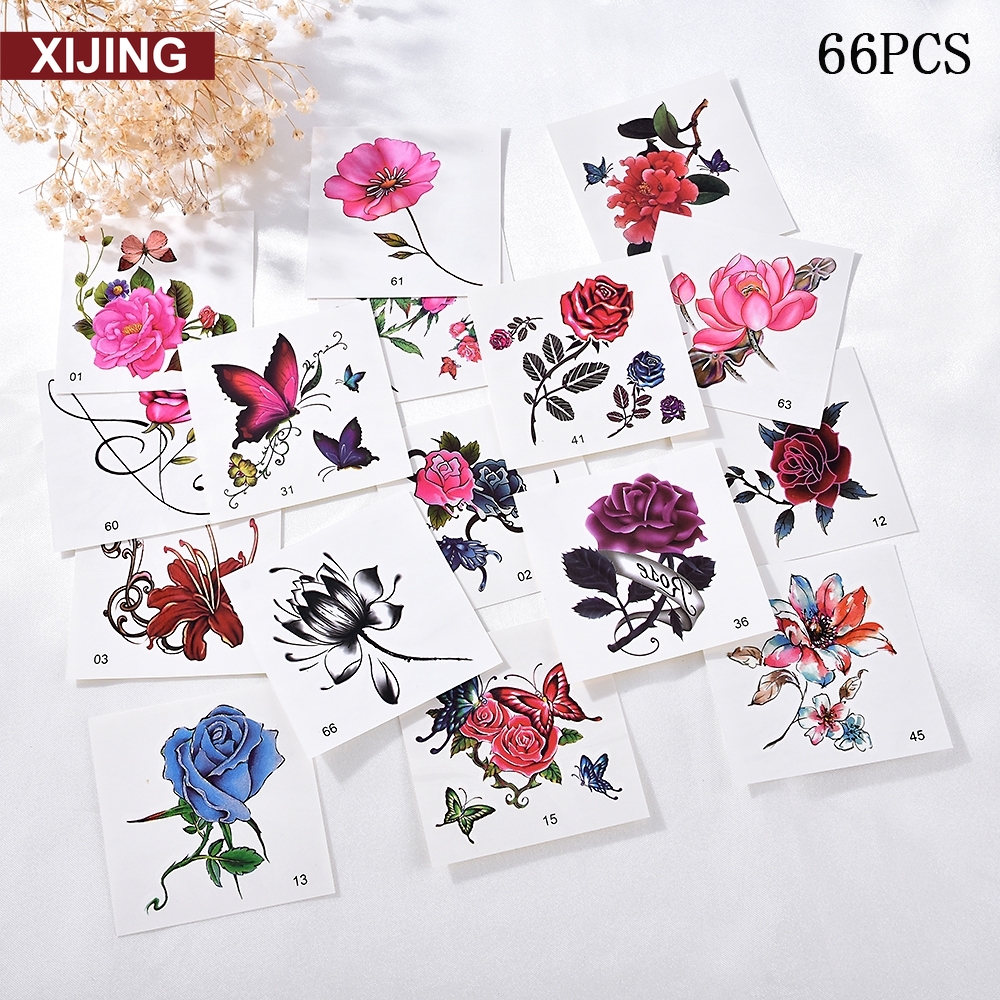Bộ 60 hình xăm dán tạm thời chống thấm nước hình bông hoa và bướm nghệ thuật dành cho cơ thể