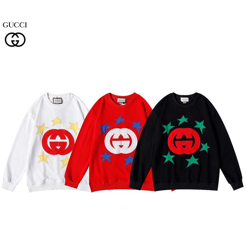 Áo thun cotton cổ tròn thêu logo Gucci thời trang cho nam và nữ
