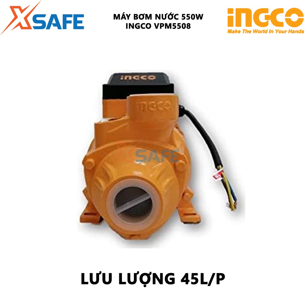 Máy bơm nước INGCO VPM5508 công suất 550W (0,75HP), chiều cao bơm 45m, độ hút sâu 8m, mô tơ dây đồng - chính hãng
