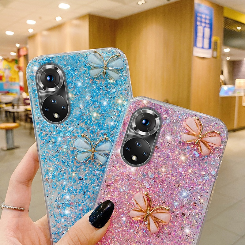 Ốp Điện Thoại Mềm Trang Trí Hình Bướm Và Kim Cương Cho Huawei Honor X7 X9A 50 50SE Nova 8 8SE 7 7SE Mate 40 40Pro