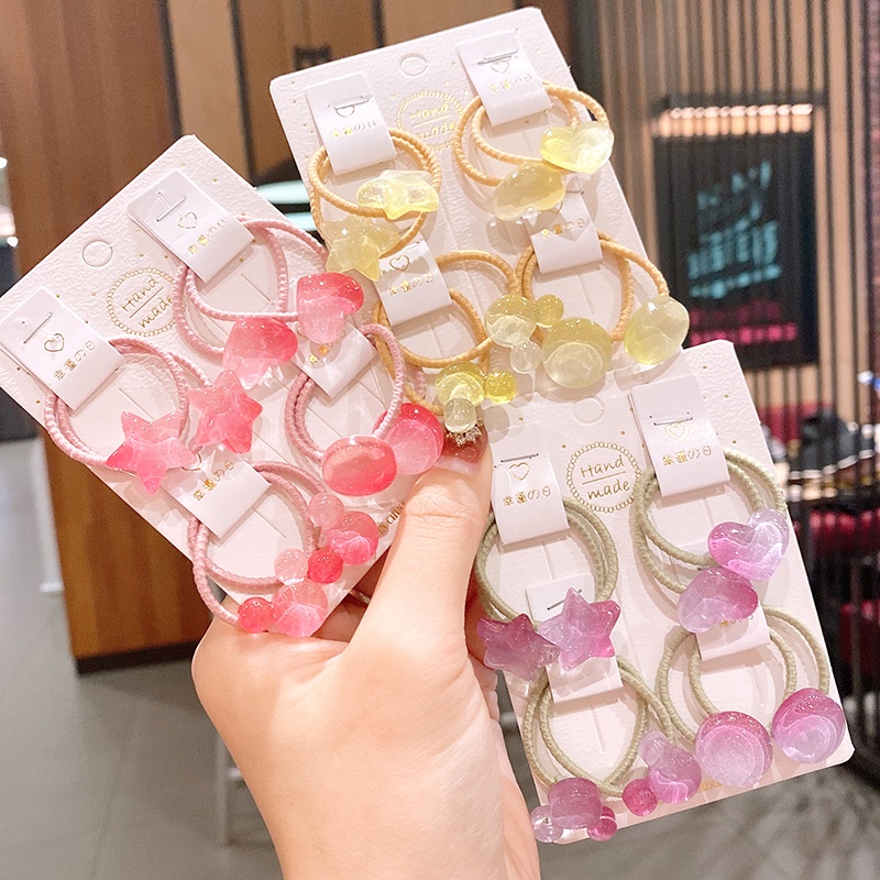 [Bộ 4] Dây Buộc Tóc Dây Cột Tóc Hình Trái Tim Ngôi Sao Phụ Kiện Thời Trang Cho Bé AB019