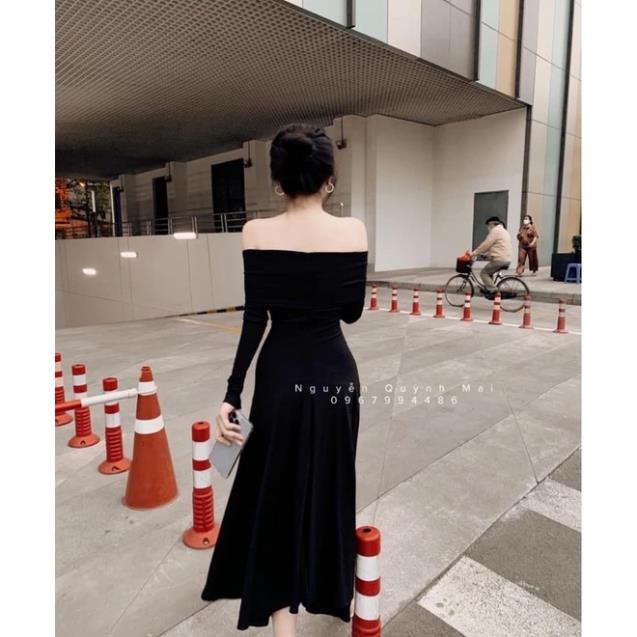 Váy Trễ Vai Len Dày Nhiều Màu, Váy Len Dài Tay Chất Len - Choose Me KLP