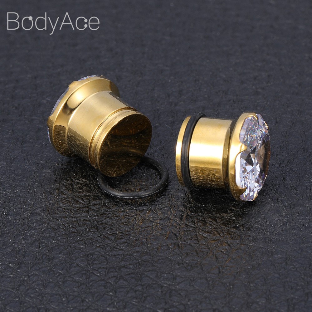 Khuyên Nong Tai Bằng Thép 4-16mm Đính Đá Zircon
