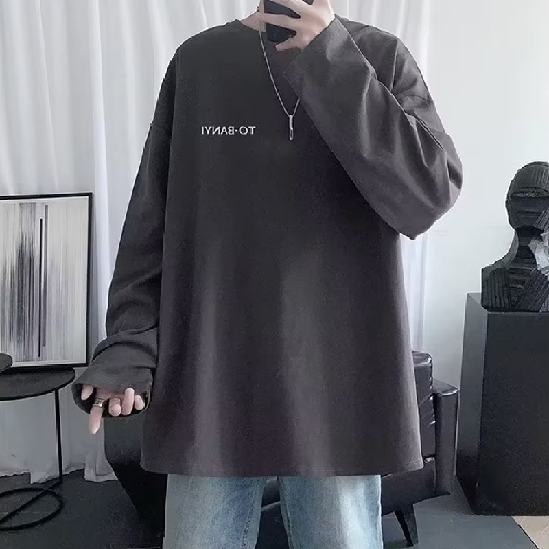 Áo Thun Tay Dài Cổ Tròn Dáng Rộng In Chữ Cỡ Lớn M-5XL Phong Cách Hip Hop Đường Phố Hàn Quốc Thời Trang Cho Nam