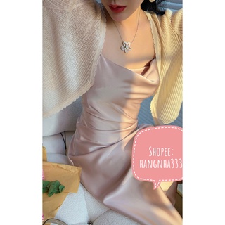 SẴN🔥Váy lụa 2 dây cổ đổ phi lụa cao cấp - Hàng mới về