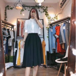 Chân váy xếp ly dáng dài qua gối