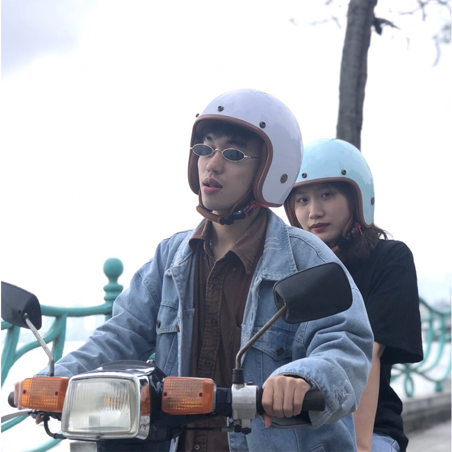 Mũ Bảo Hiểm 3/4 đầu Cao Cấp Lót Nâu Classic Như Hình Tặng kèm lưỡi trai -17 màu- Hàng CTY-Cam Kết Chất Lượng,Giống Hình