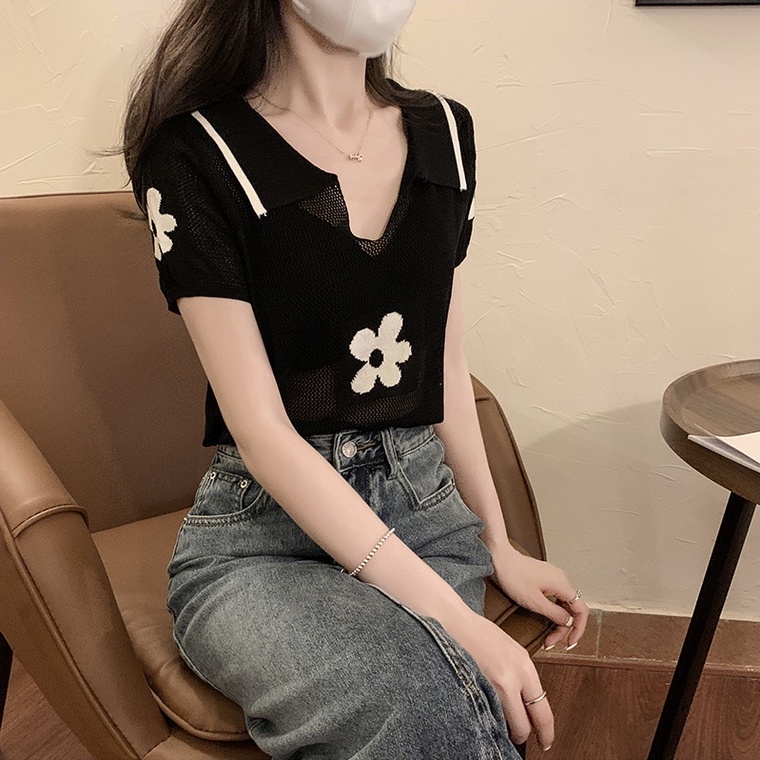 Áo thun polo NZN dệt kim tay ngắn phong cách retro thời trang dành cho nữ