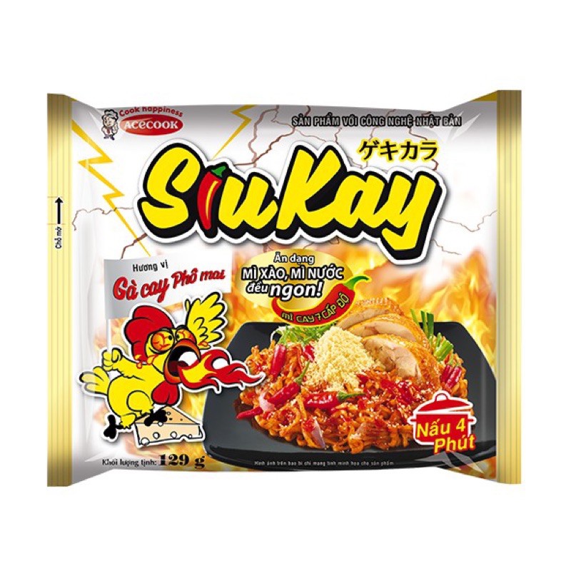 Mì Siu Kay hải sản - bò - gà cay phô mai siêu cay Acecook gói 129g | BigBuy360 - bigbuy360.vn