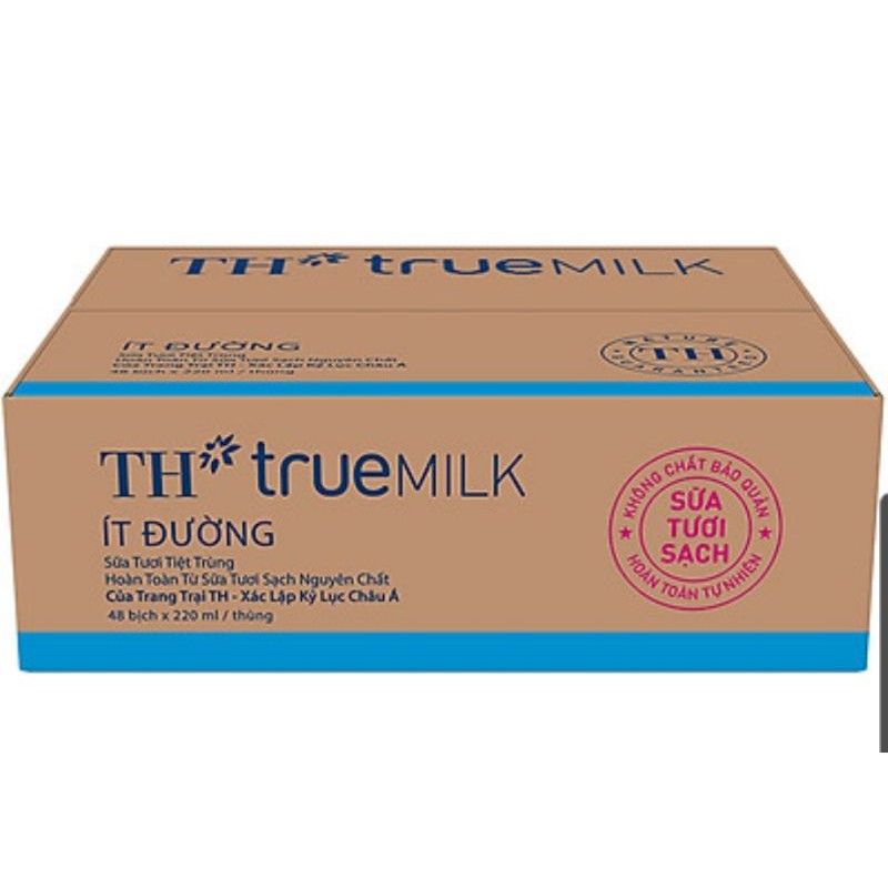 Sữa tươi tiệt trùng TH trueMilk 48 bịch × 220ml(có đường + ít đường + không đường)