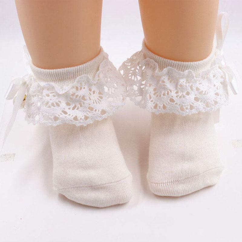 Đôi vớ cotton màu trơn trang trí nơ đính ngọc trai xinh xắn dành cho bé gái