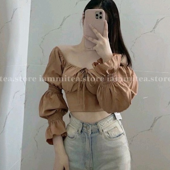 Áo cổ vuông tay dài cột dây kiểu KXUAN