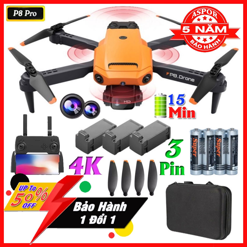 Play Cam Điều Khiển Từ Xa 4 Cánh P8 Pro, Drone Flycam 4k Mini Giá Rẻ, Play cam, Flai Cam WiFi Pin Kh