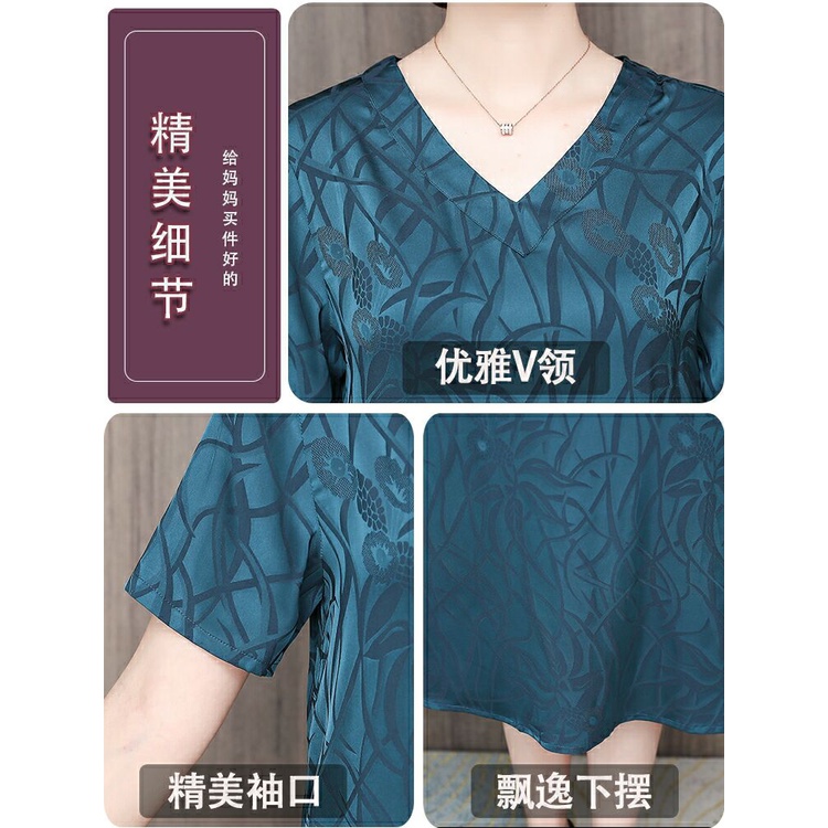 Đầm trung niên đầm nữ trung niên đơn giản Đầm Tay Ngắn Chất Liệu Lụa Thời Trang Mùa Hè Cho Phụ Nữ Trung Niên