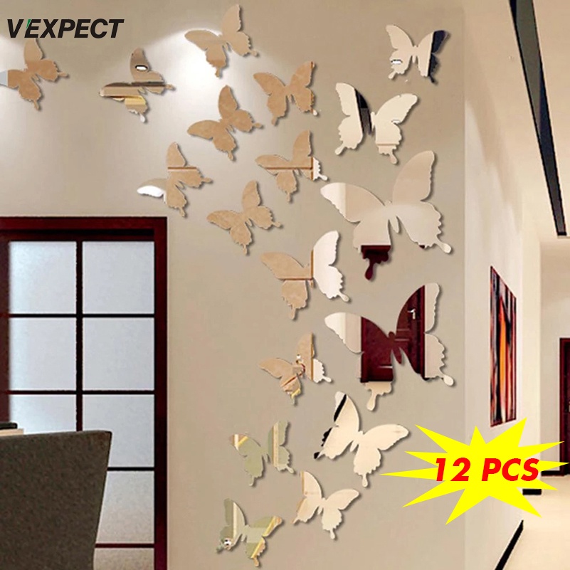 Set 12 miếng dán tường hình bướm 3D trang trí nội thất độc đáo