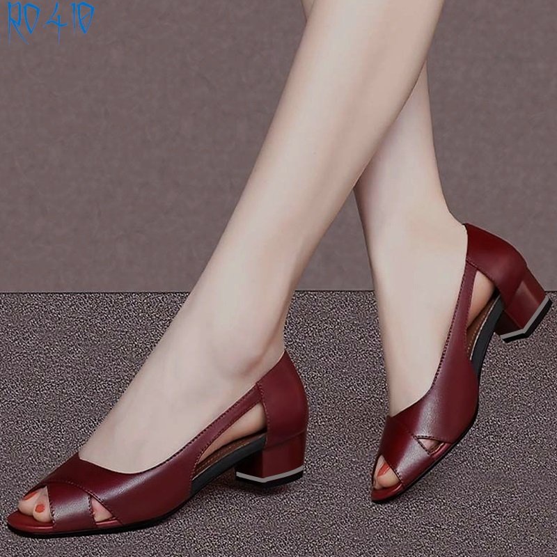 Giày cao gót nữ đẹp đế vuông 3 phân hàng hiệu rosata hai màu đen đỏ ro410