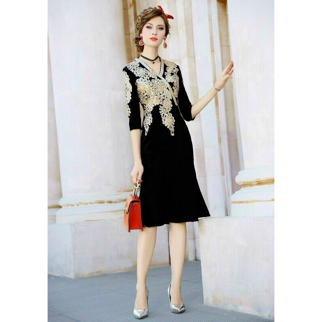 HÀNG NHẬP - ĐẦM THUN BODY ĐUÔI CÁ THÊU KIM SA CAO CẤP - MH603455 | BigBuy360 - bigbuy360.vn