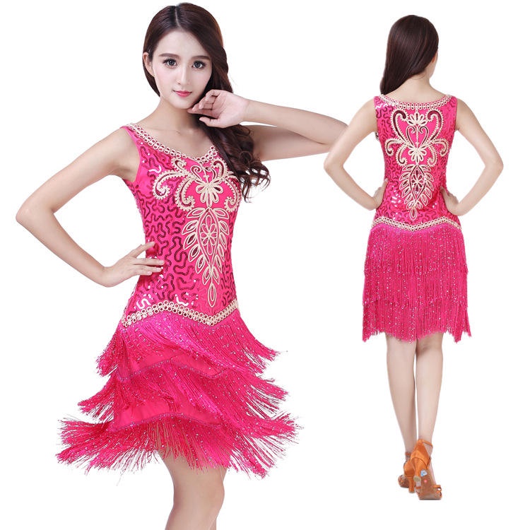 Đầm Khiêu Vũ Latin Không Tay Đính Kim Sa Dành Cho Nữ