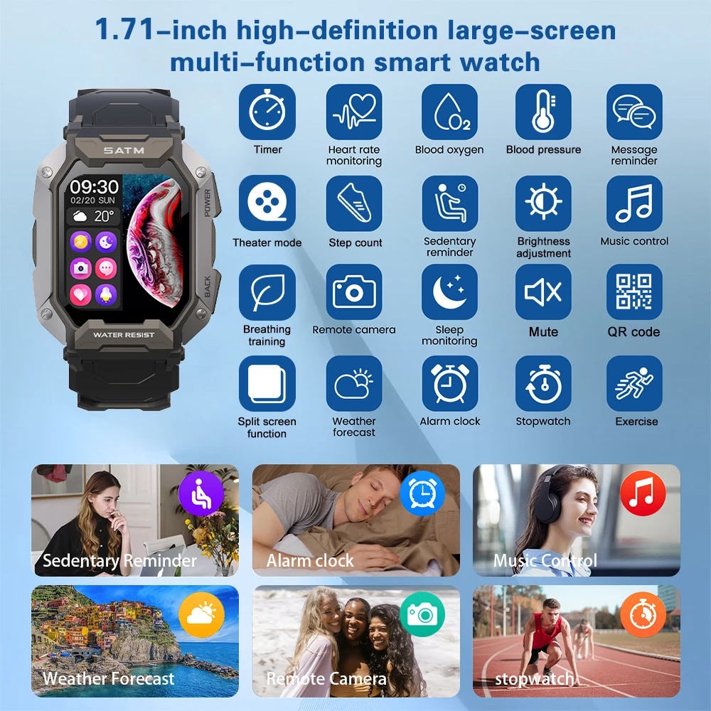 Đồng Hồ Thể Thao Thông Minh 5ATM Chống Thấm Nước 2022 Cho xiaomi realme huawei