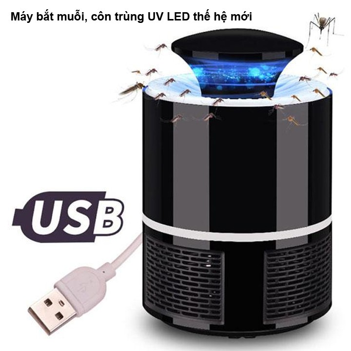 Đèn bắt muỗi LED 007 thông minh hình trụ cắm cổng USB có quai xách tay (ĐEN)