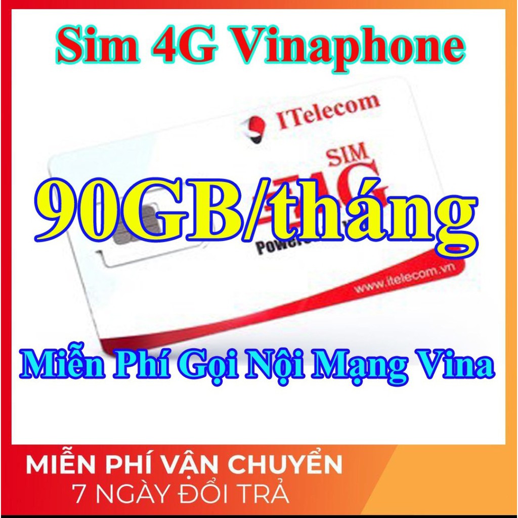 Sim 4G - 79k ( CHỌN SỐ B3) vinaphone - Itelecom CÓ GÓI 90gb/tháng + free gọi vina  giống sim vd89 - vd149 - v90