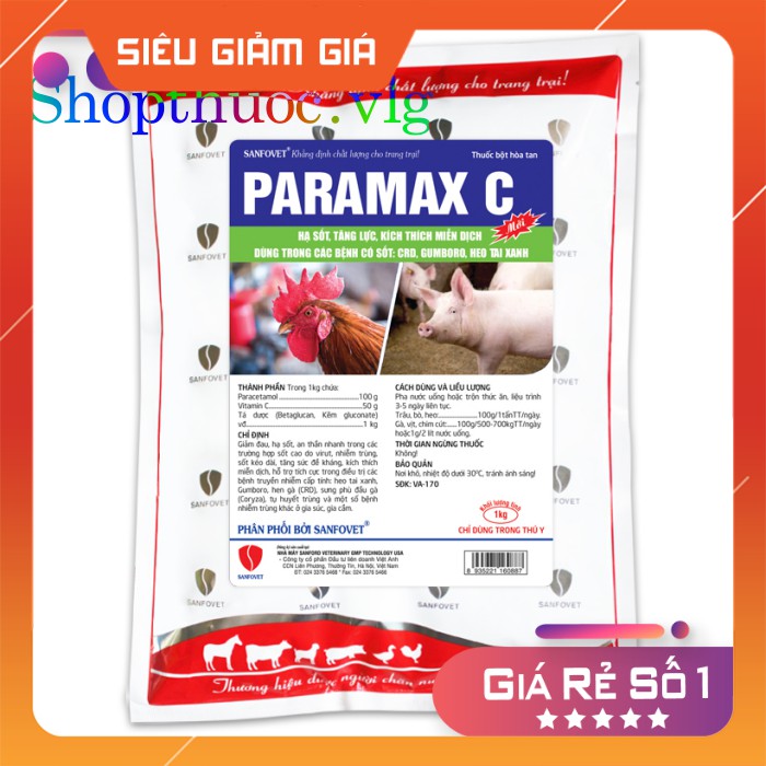 hạ sốt, vitamin c PARAMAX C ( 1kg )- dùng trong thú Y HẠ SỐT, TĂNG LỰC, KÍCH THÍCH MIỄN DỊCH