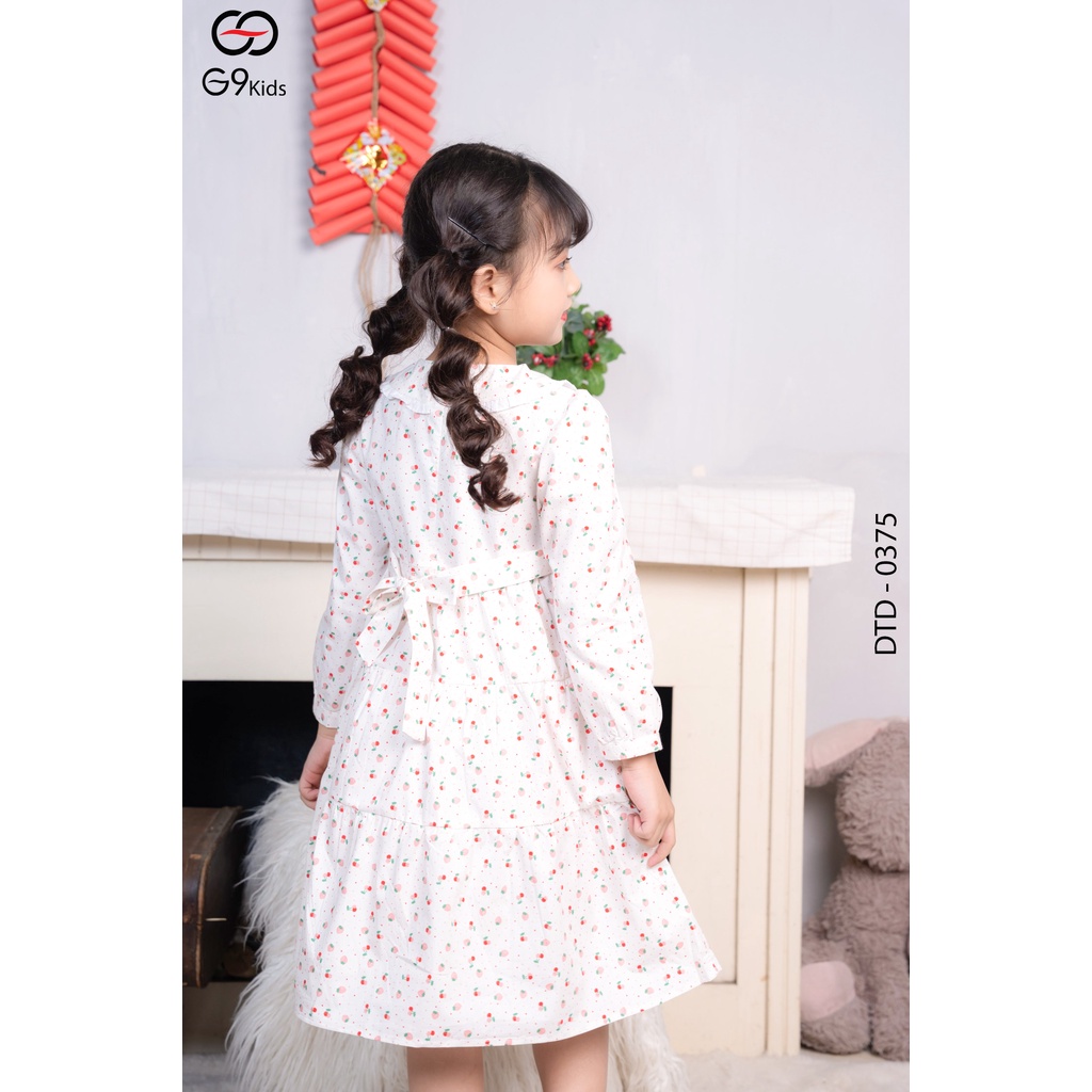 Đầm tay dài  0375 G9moza với chất liệu Kate tạo nên phong cach đi học và đi chơi cho bé yêu