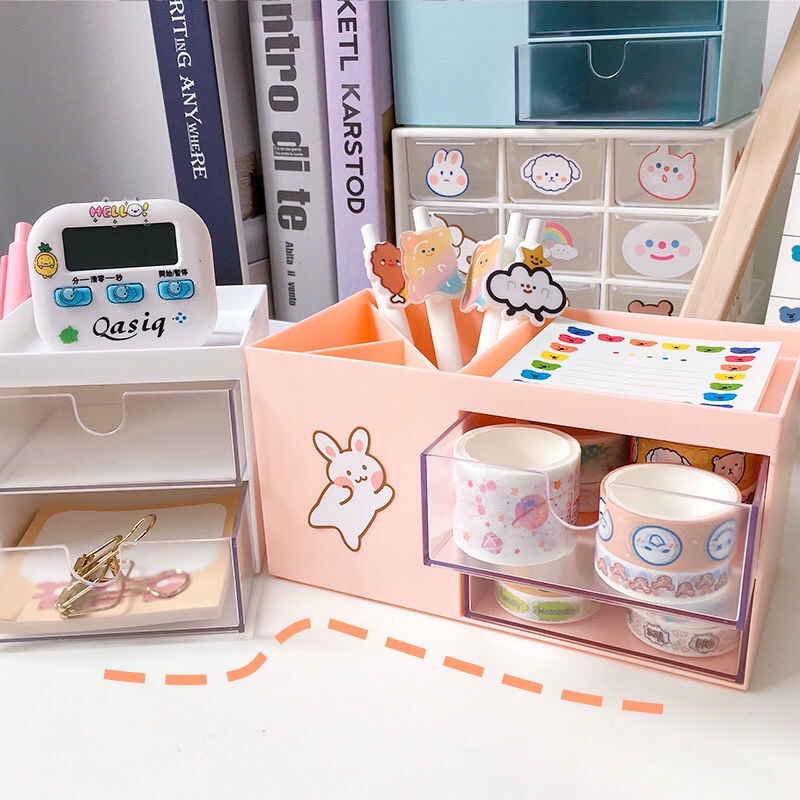 Khay kệ để bàn đựng đồ cá nhân tặng sticker