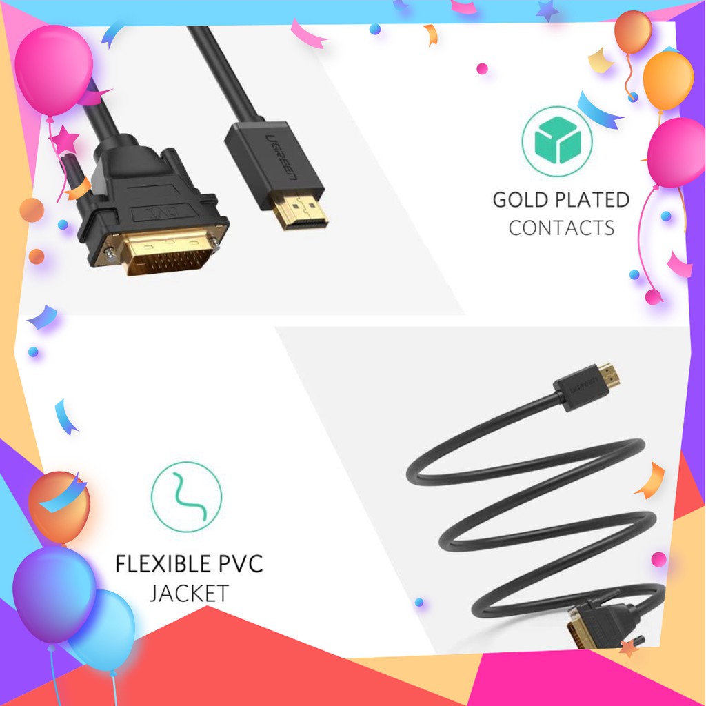 Cáp chuyển HDMI sang DVI (2 chiều) dài 1m full HD 1080P UGREEN 30116 - Hàng Chính Hãng