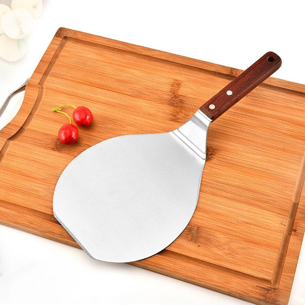 Stainless Steel Pizza Peel Bakers Round Paddle Wooden Handle Baking Tray E6D8