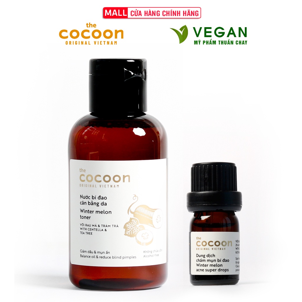 Combo Toner nước cân bằng da bí đao cocoon 140ml + Dung dịch chấm mụn cocoon 5ml