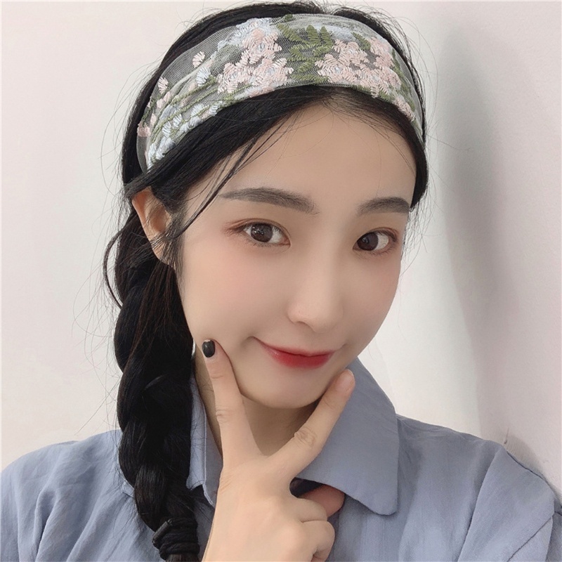 Băng Đô Vải Lưới Thêu Hoa Xinh Xắn Phong Cách Retro