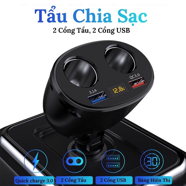 Bộ Tẩu Chia Sạc Oto Không Dây Tiện Lợi - Hỗ Trợ Sạc Nhanh QC3.0