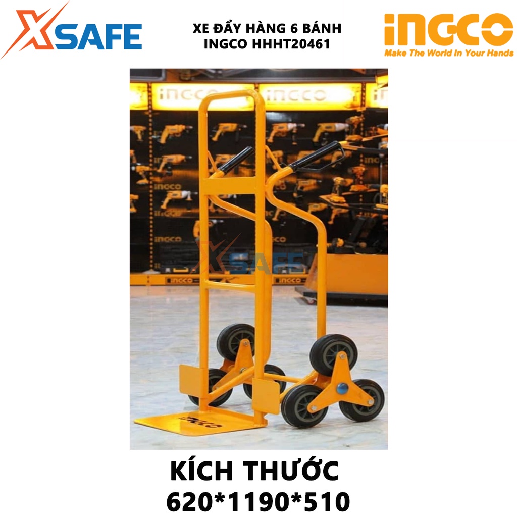 Xe đẩy hàng 6 bánh leo cầu thang INGCO HHHT20461 Xe kéo hàng cầm tay khả năng tải 200kg, vận chuyển hàng hóa cồng kềnh