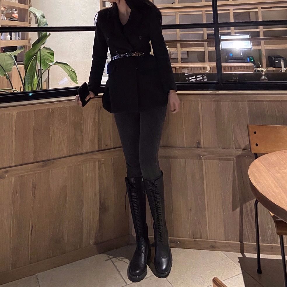 Sẵn sàng! Alexander wang! Thắt Lưng Da Màu Trơn Khóa Kim Loại Thời Trang